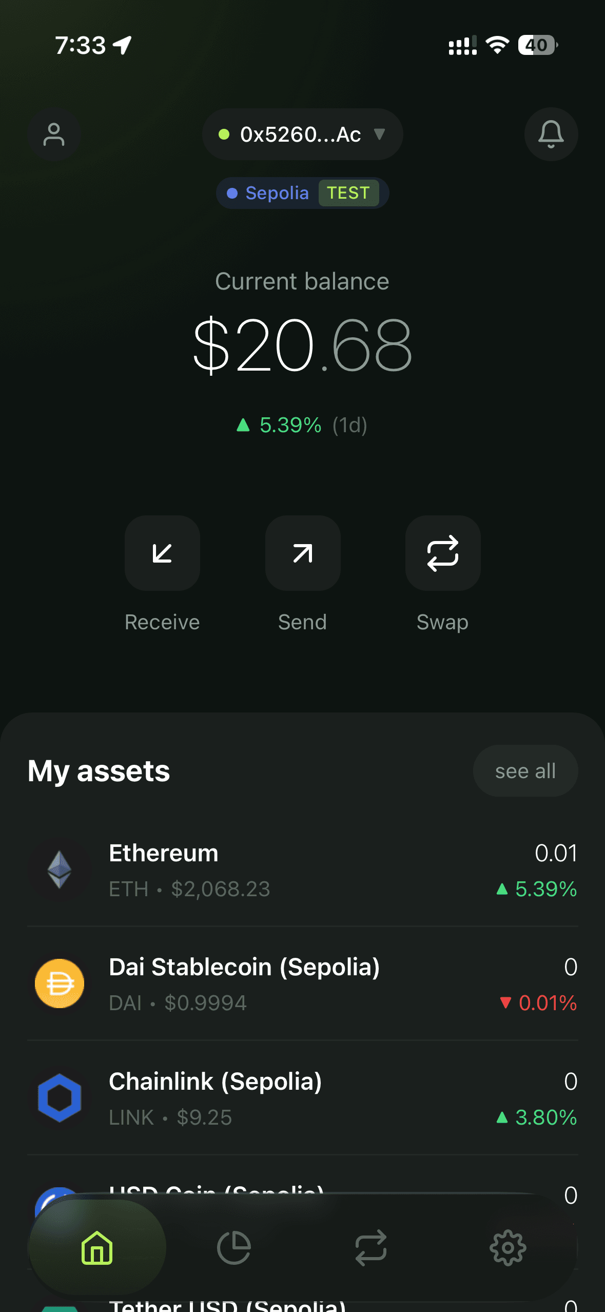 Pouch dashboard showing crypto portfolio